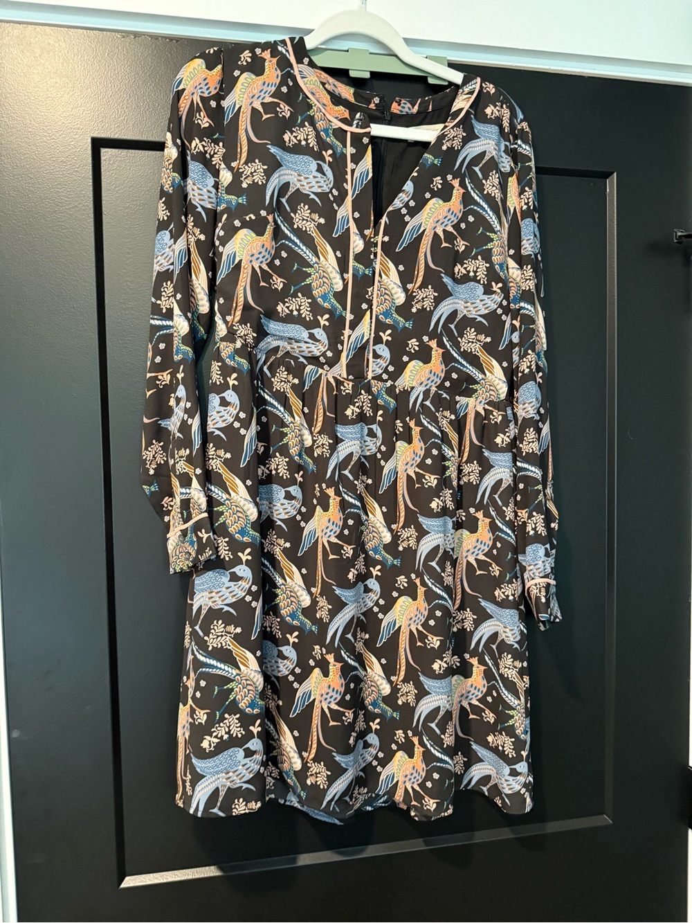 LOFT Black Tunic Dress with Blue and Peach Floral Print